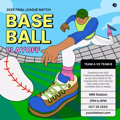 Blue Comic Baseball Promotion Social Media Post