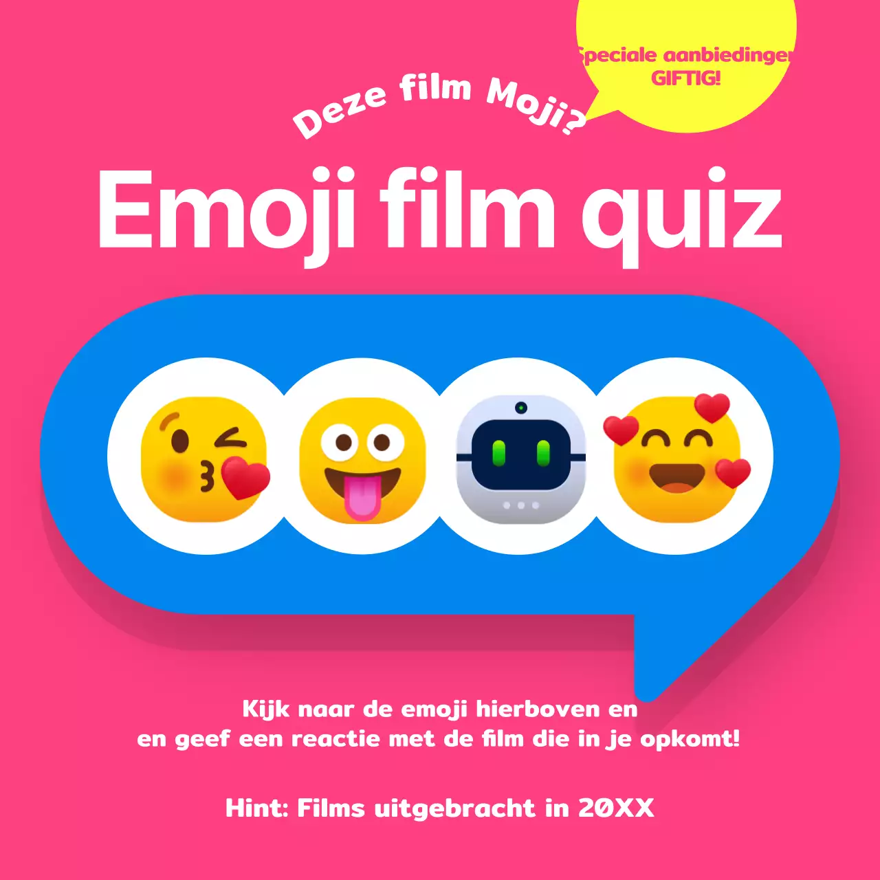 Een hot pink, kitscherige emoji trivia campagne