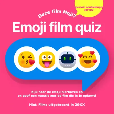 Een hot pink, kitscherige emoji trivia campagne