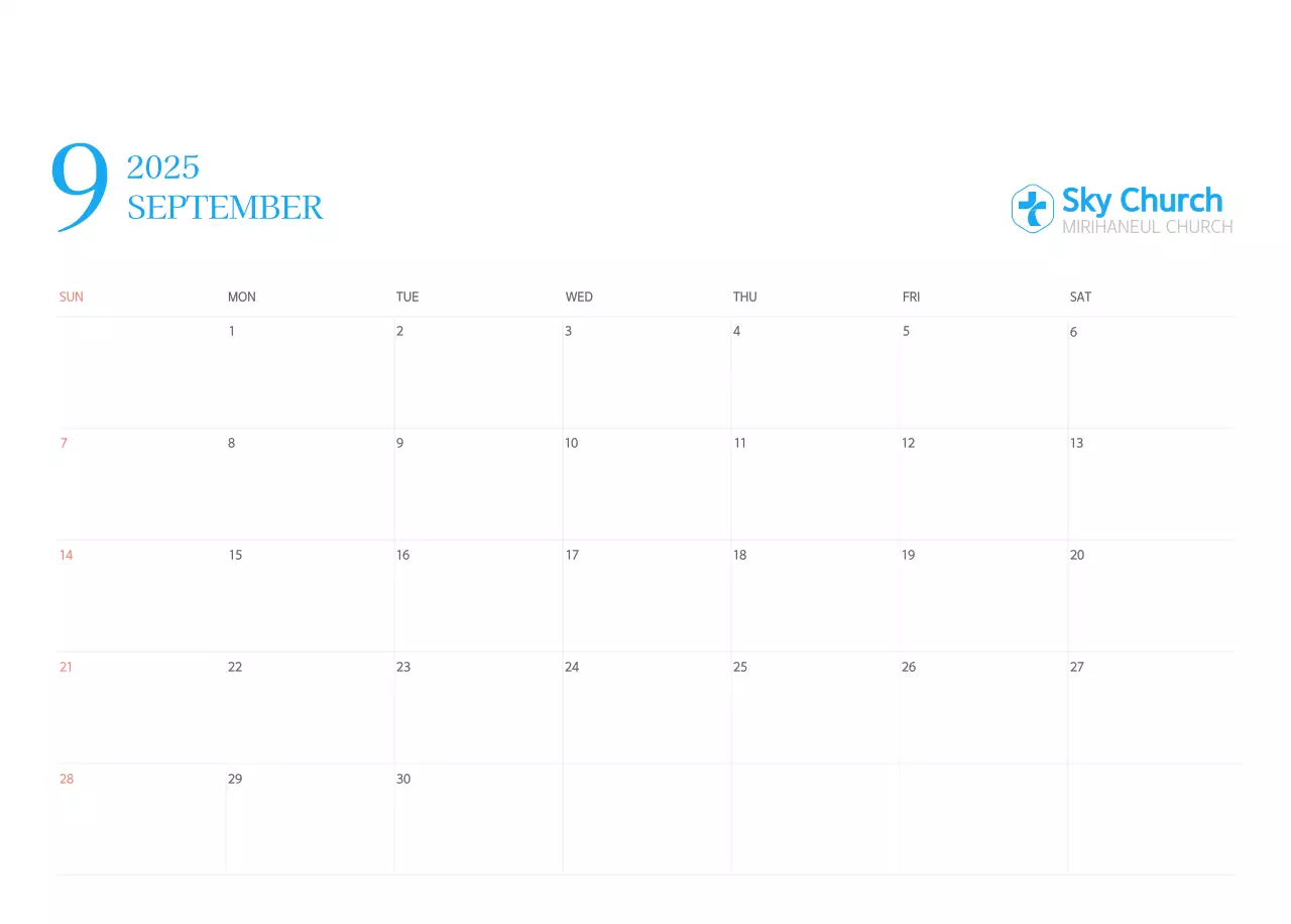 Blue modern concept church calendar