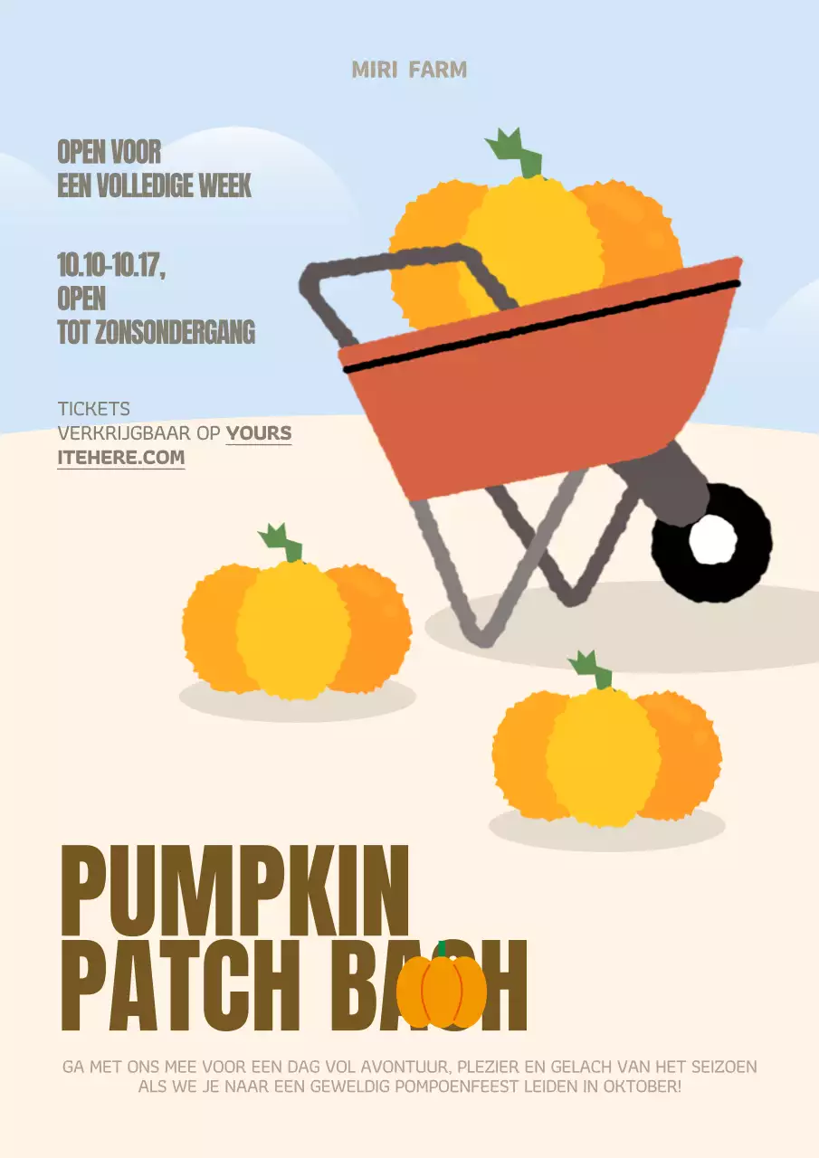 Een lichtblauwe en gele pompoenfeestadvertentie