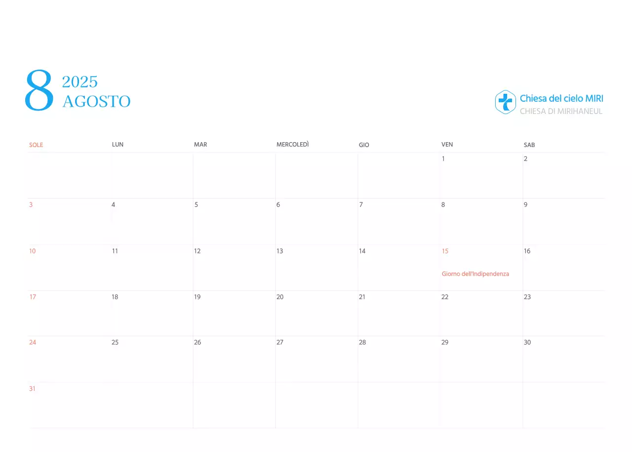 Calendario ecclesiastico blu di concezione moderna