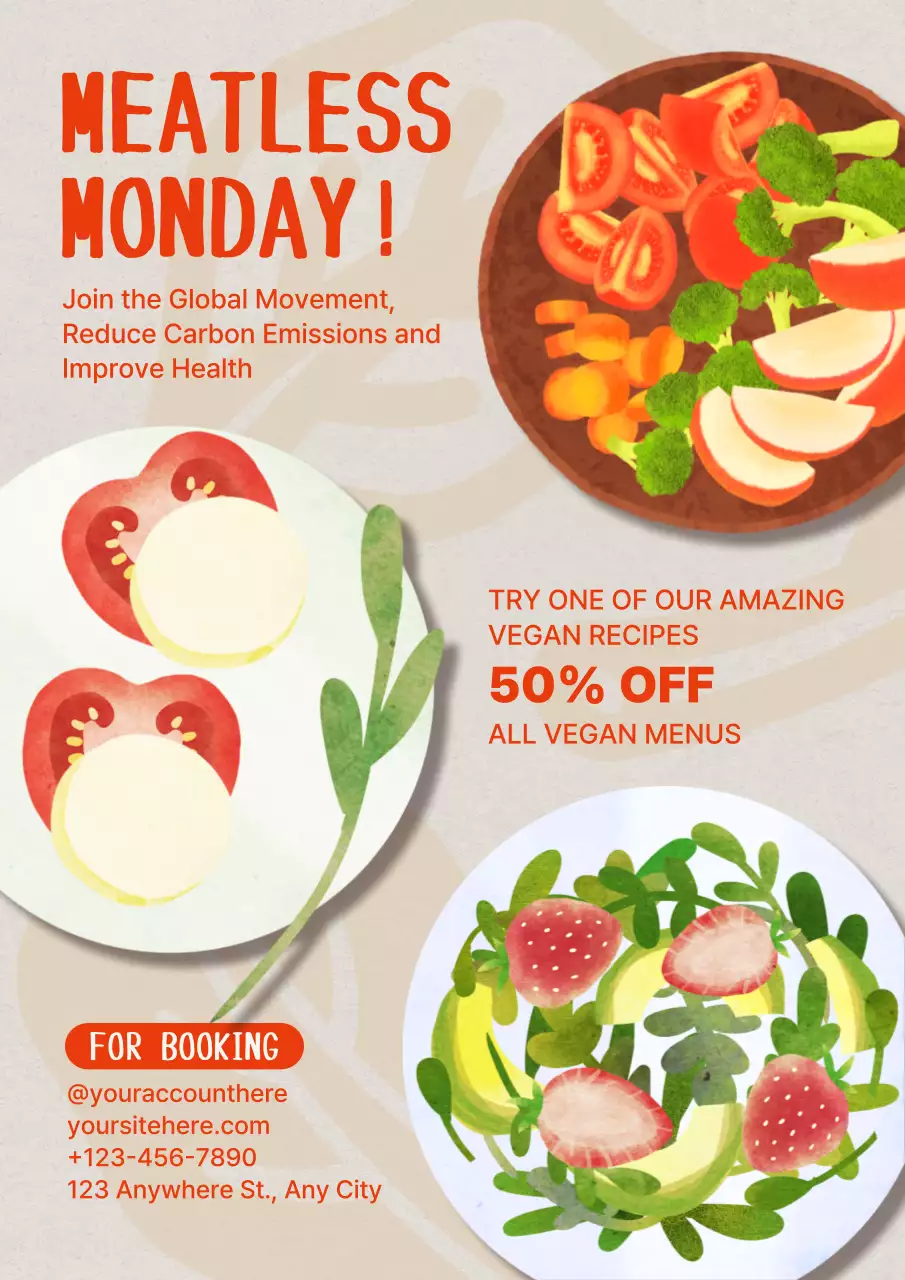 Orange Trendy Vegan Promotion Poster