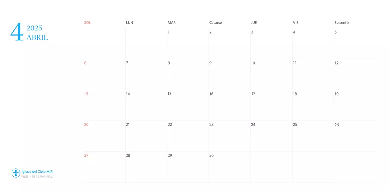 Calendario eclesiástico azul de concepto moderno
