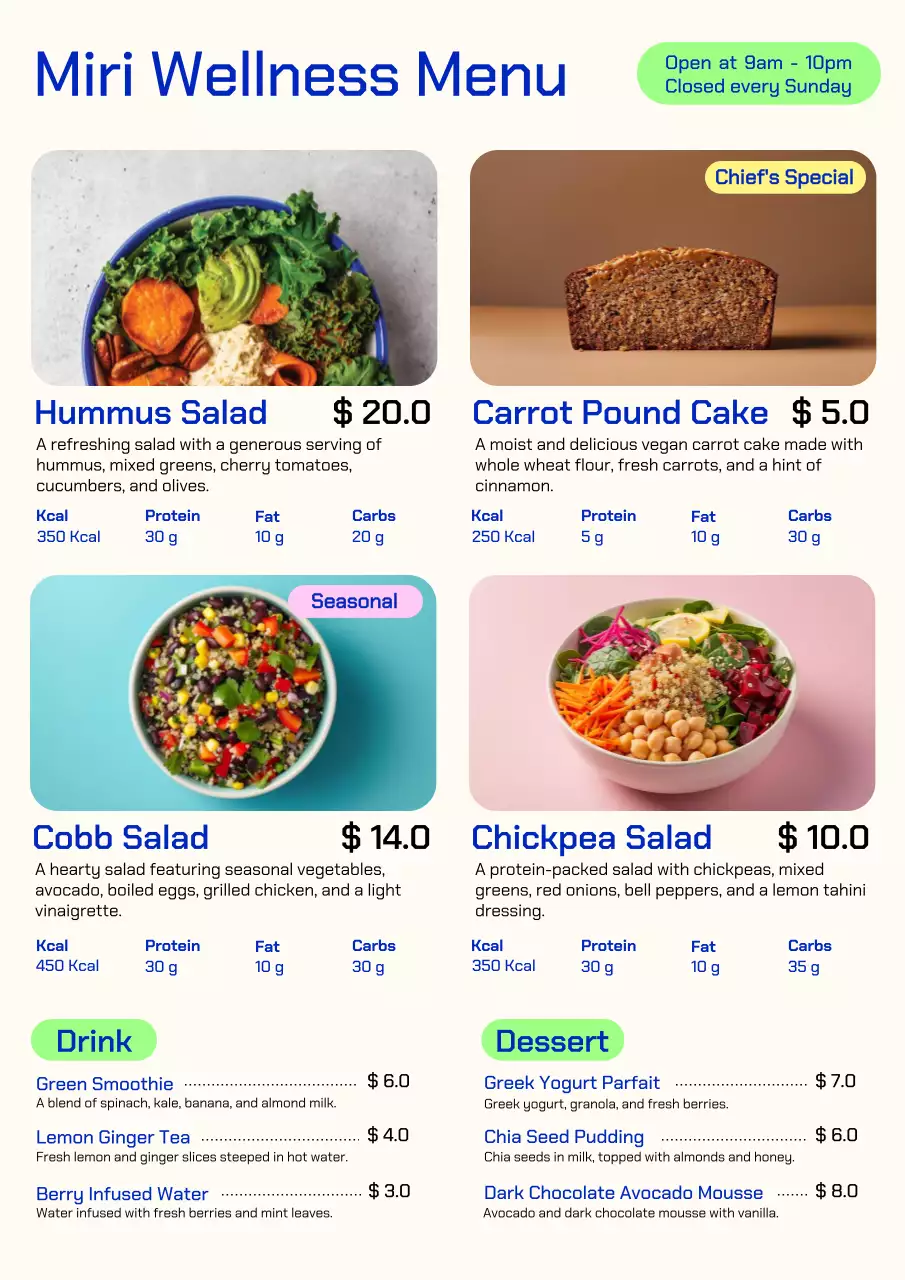 White Modern Wellness Menu Poster