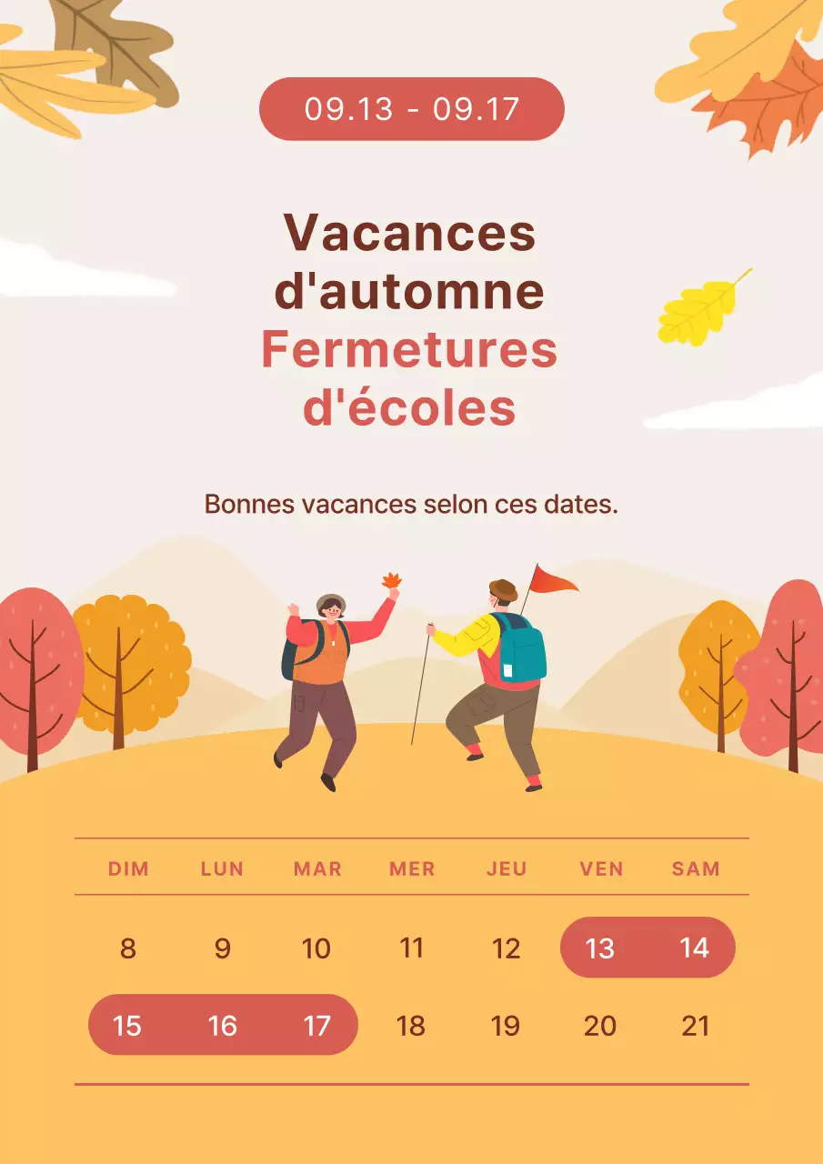 Annonce de fermeture pour les vacances d'automne en orange et bordeaux