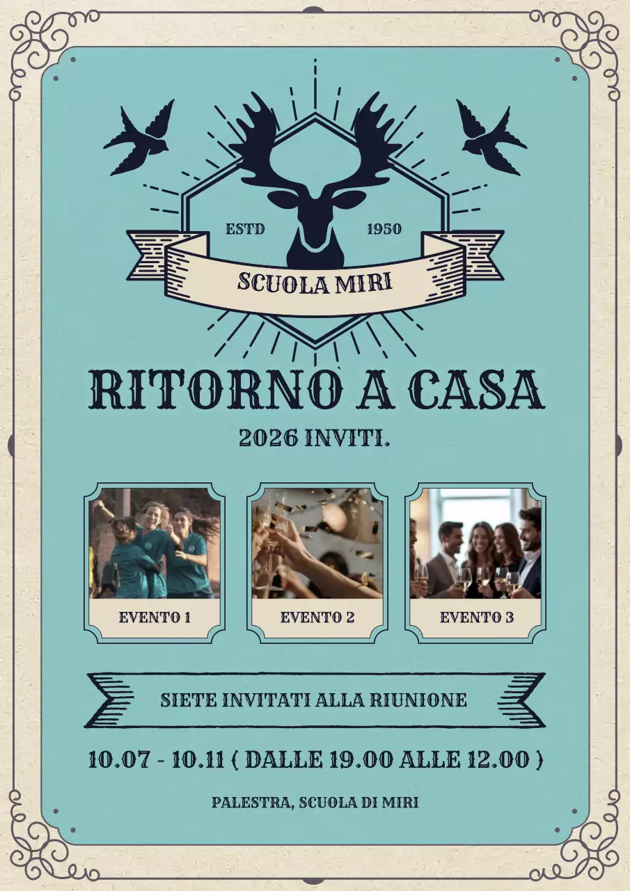 avviso di ritorno a casa vintage verde acqua