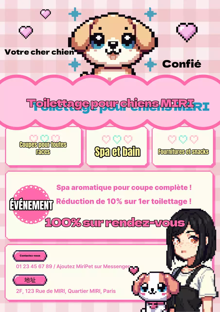 Salon de toilettage canin rétro rose