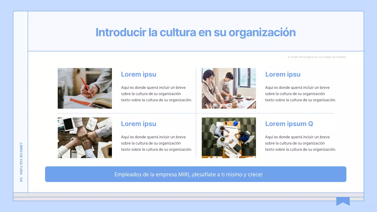 Guía para un libro de cultura empresarial sencillo y de color azul claro