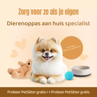 Een schone, beige advertentie voor dierenverzorging