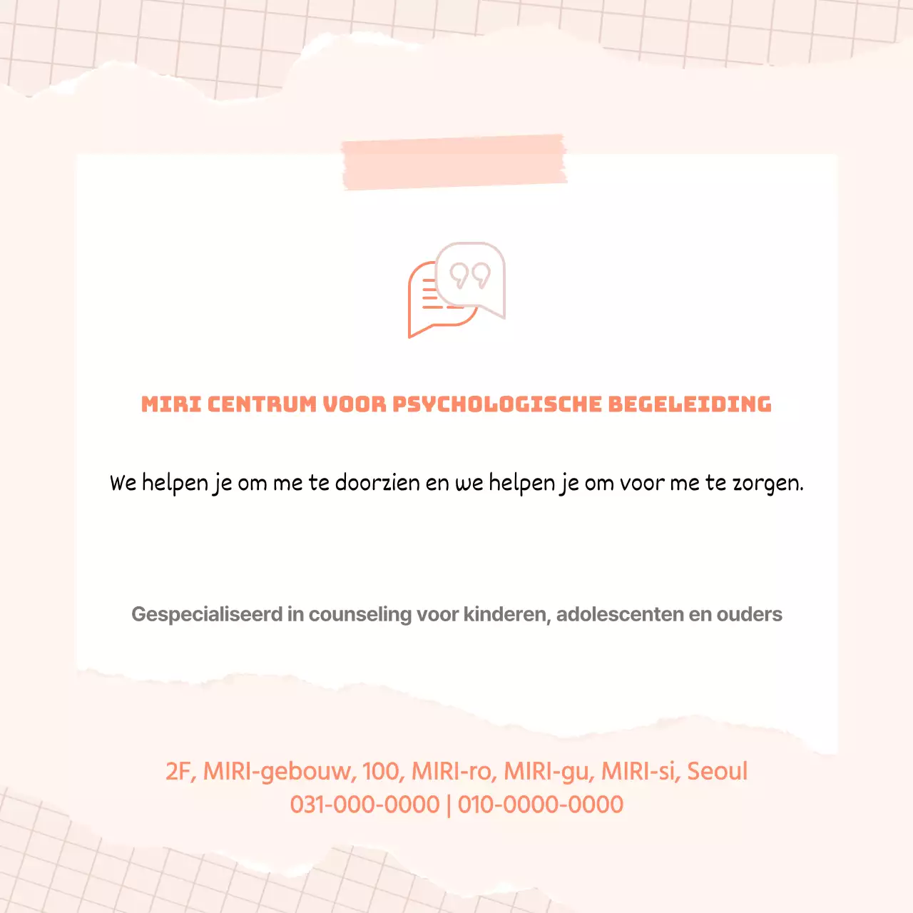 Eenvoudige oranje en beige reclame voor psychologisch adviescentrum