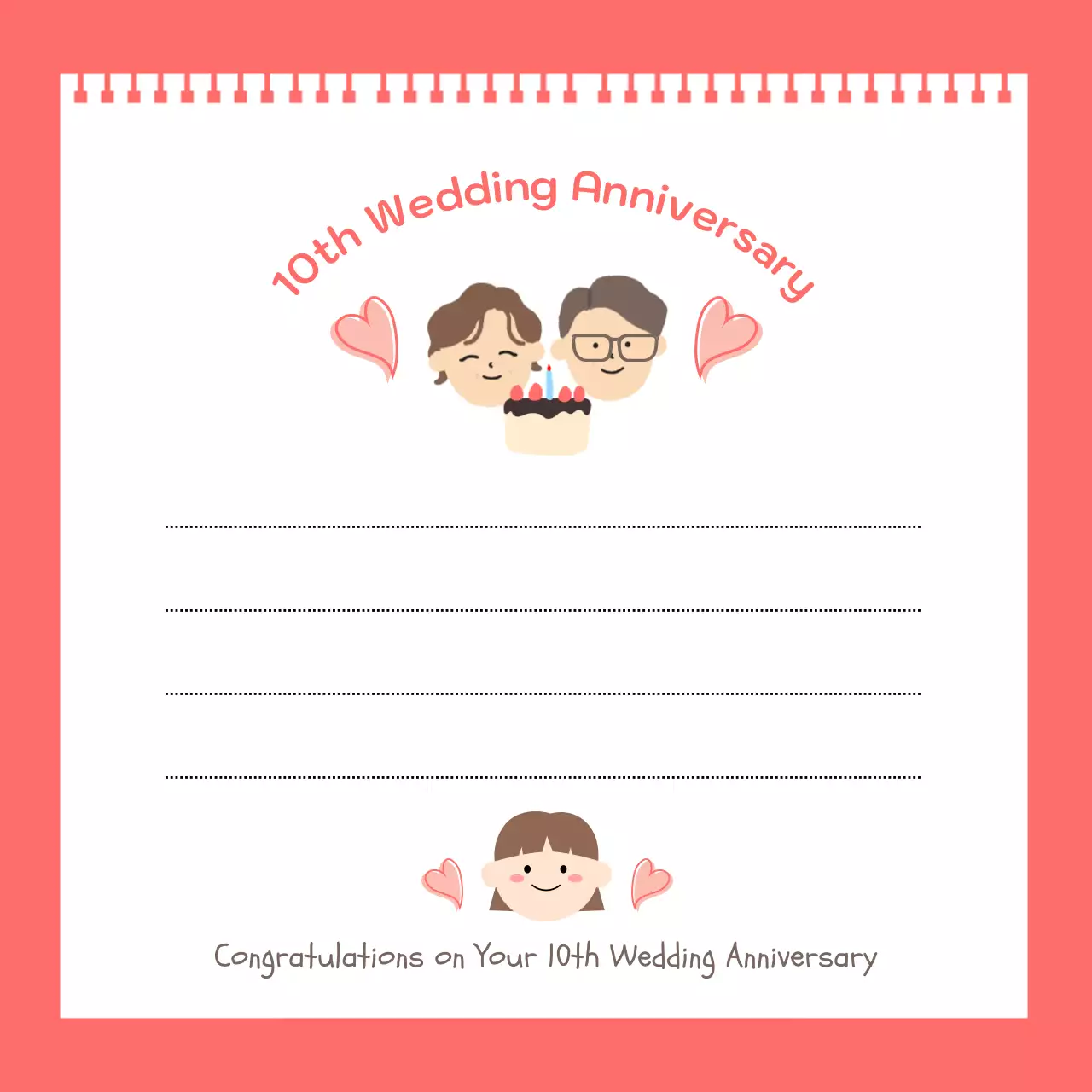 Coral Simple Anniversary Card Social Media Post