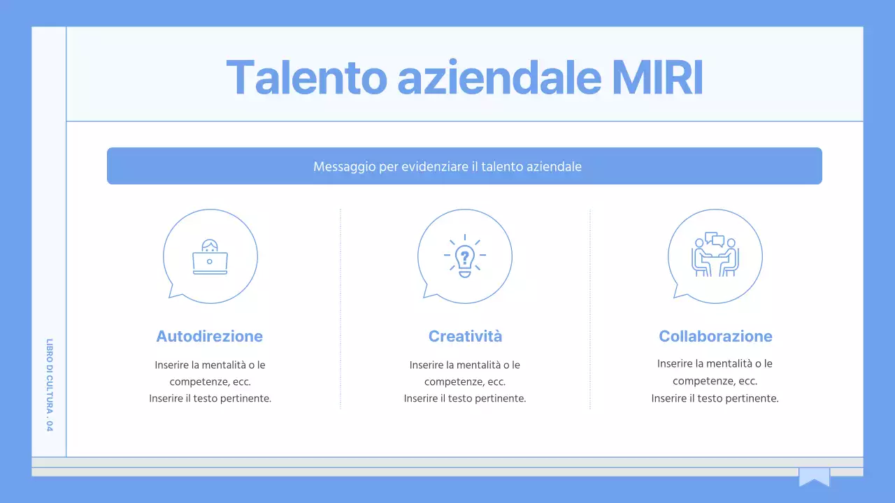 Una guida per un libro di cultura aziendale semplice e di colore blu chiaro