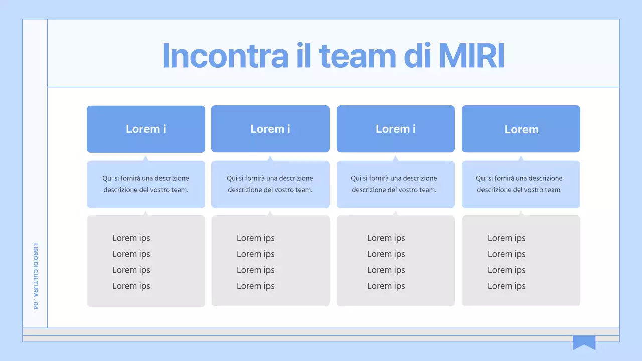 Una guida per un libro di cultura aziendale semplice e di colore blu chiaro