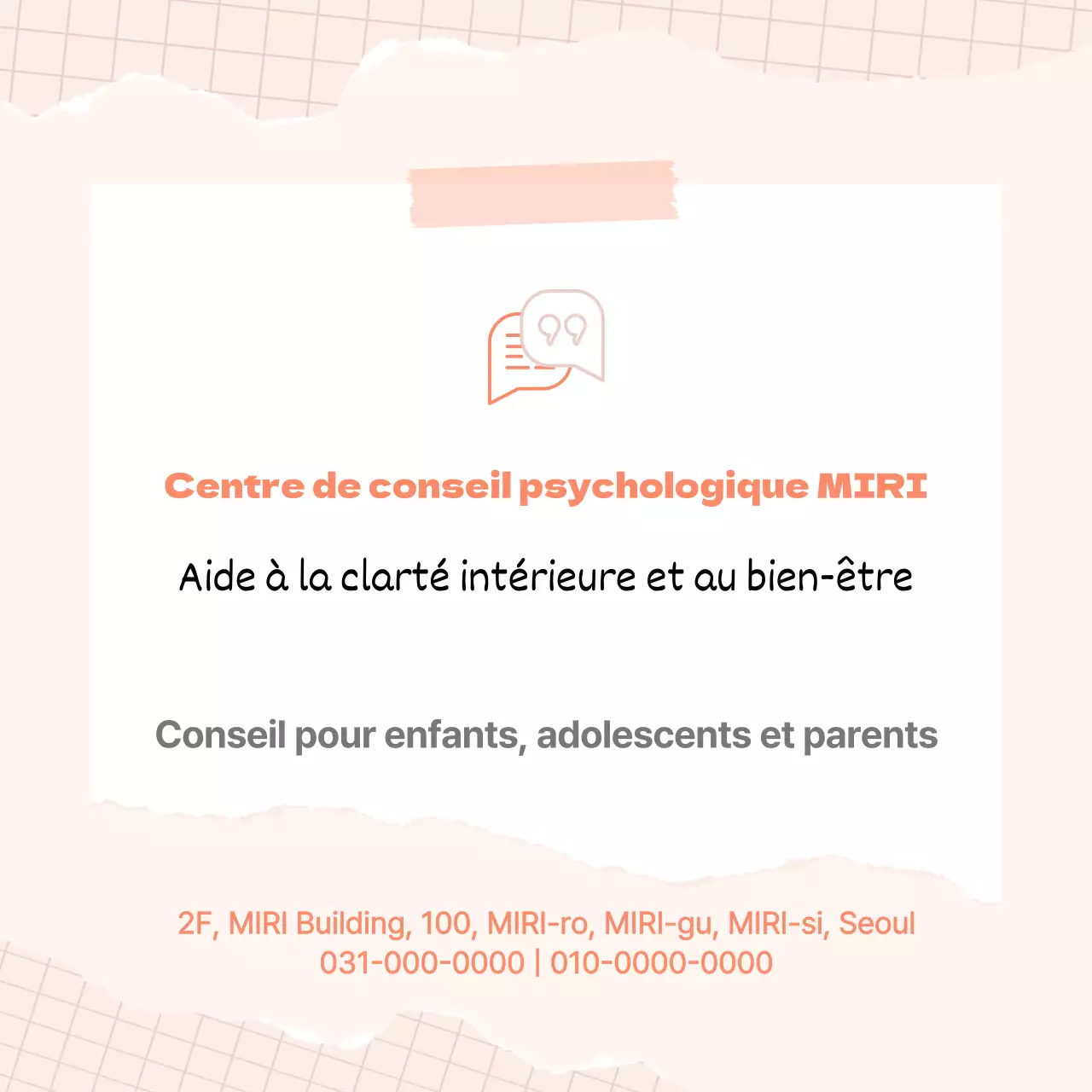 Publicité simple orange et beige pour un centre de conseil psychologique