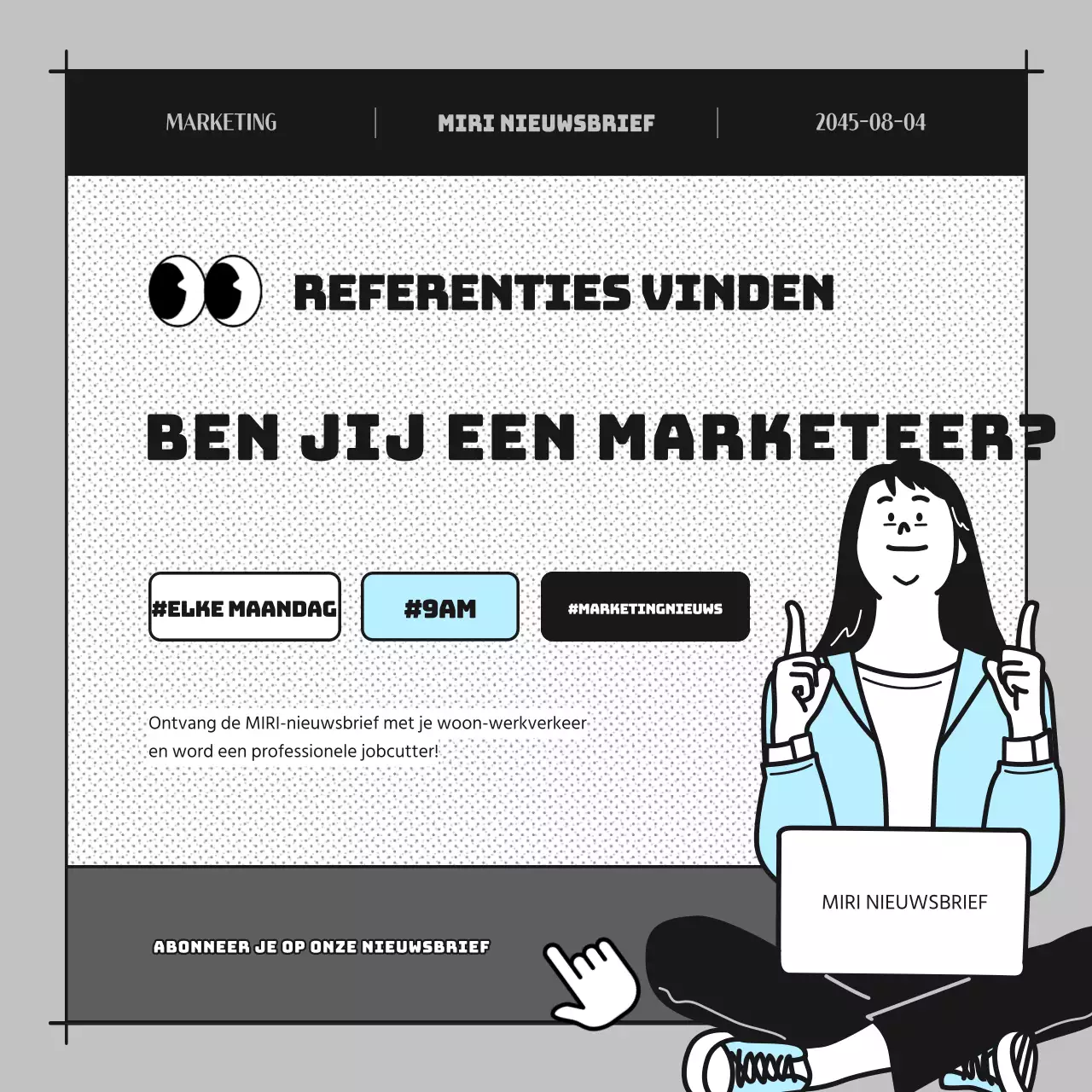 Een lichtblauwe cartoonnieuwsbrief promoten