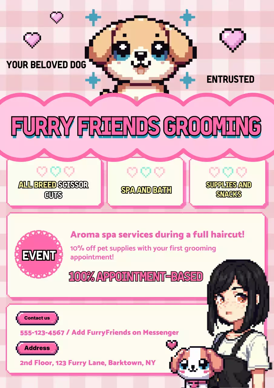 Pink Retro Pet Grooming Promotion Poster