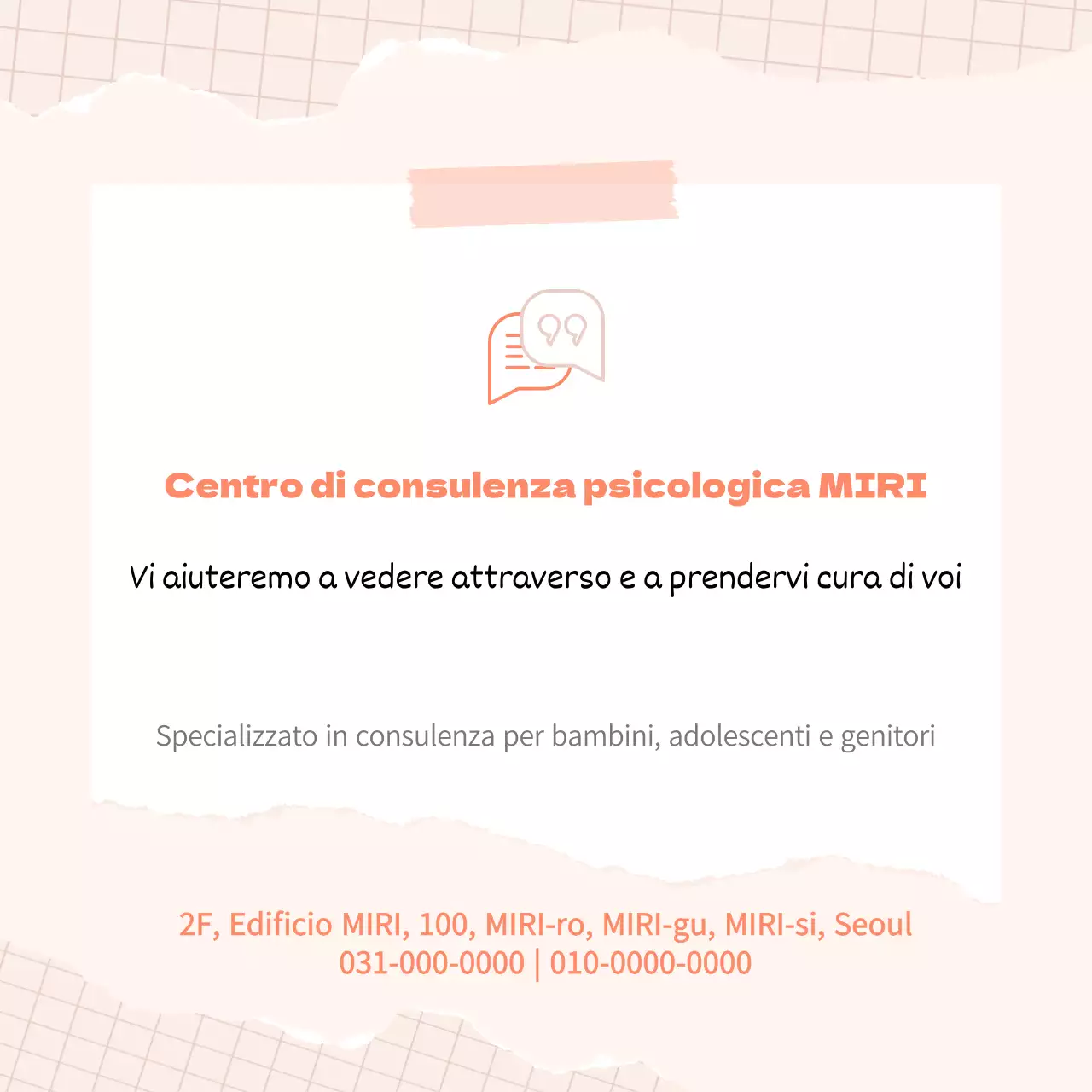 Semplice pubblicità di un centro di consulenza psicologica in arancione e beige