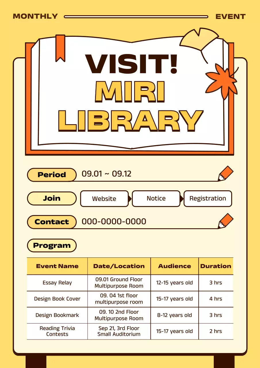 Yellow Simple Library Event Notice Poster