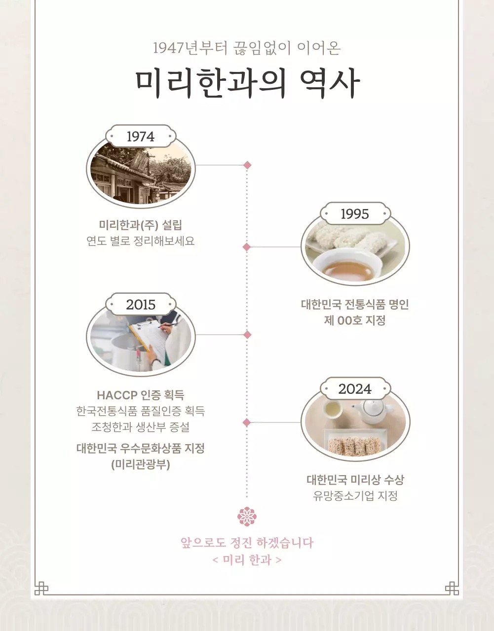 아이보리색과 핑크색의 전통적인 추석 한과 선물세트 인트로 판매 홍보