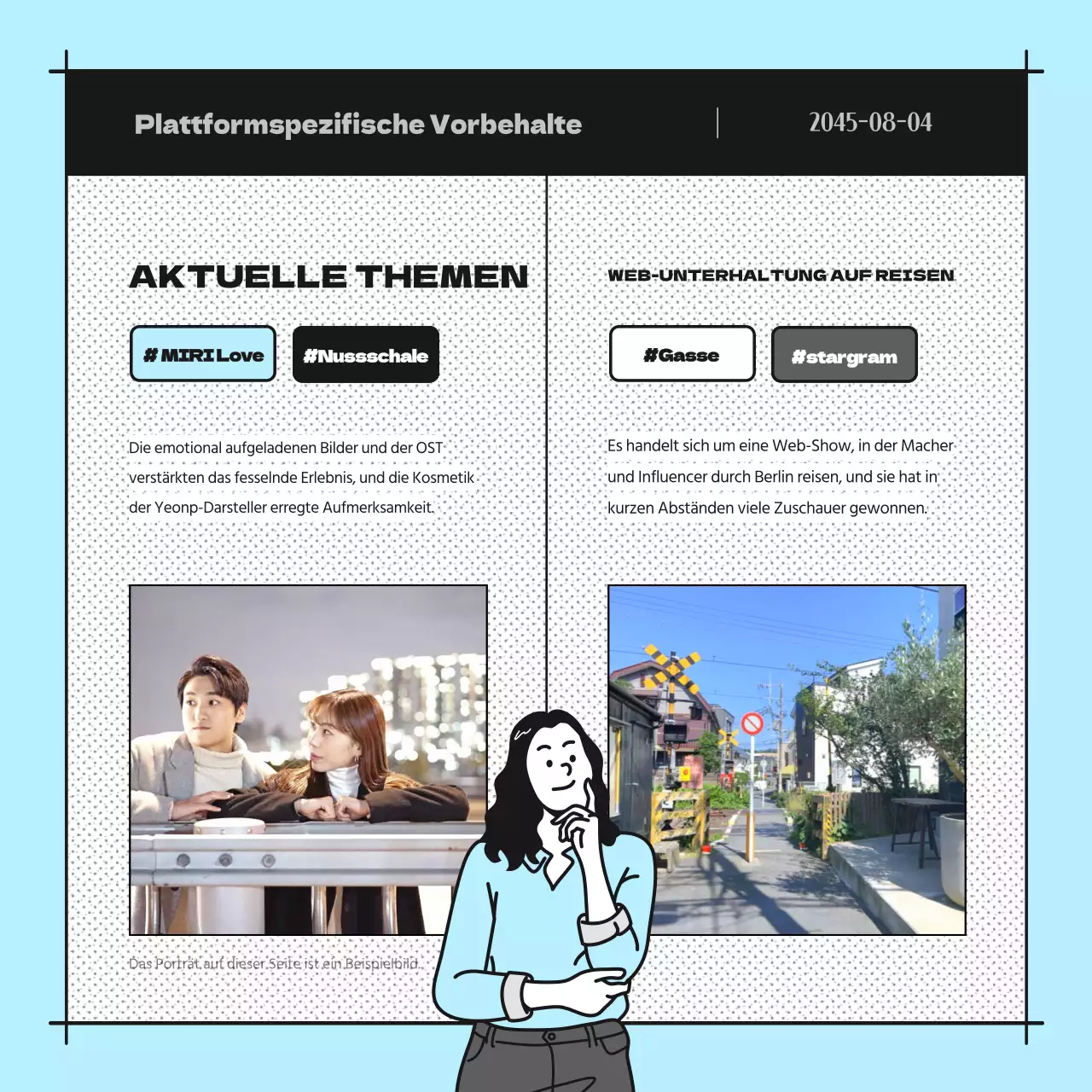 Werbung für einen hellblauen Cartoon-Newsletter