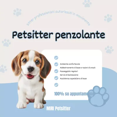 Semplice annuncio di pet sitter per cuccioli in azzurro e bianco