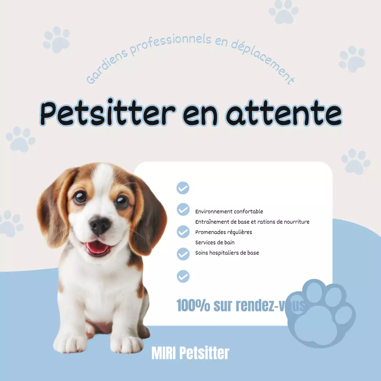 Annonce simple de garde de chiot en bleu clair et blanc