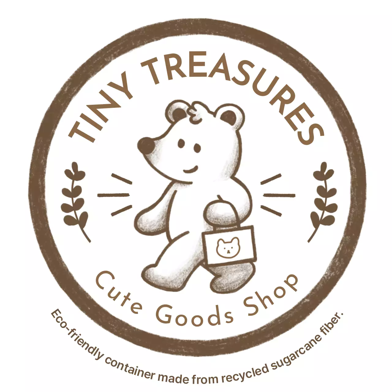 Cute teddy bear colored pencil hand drawn goods shop emblem