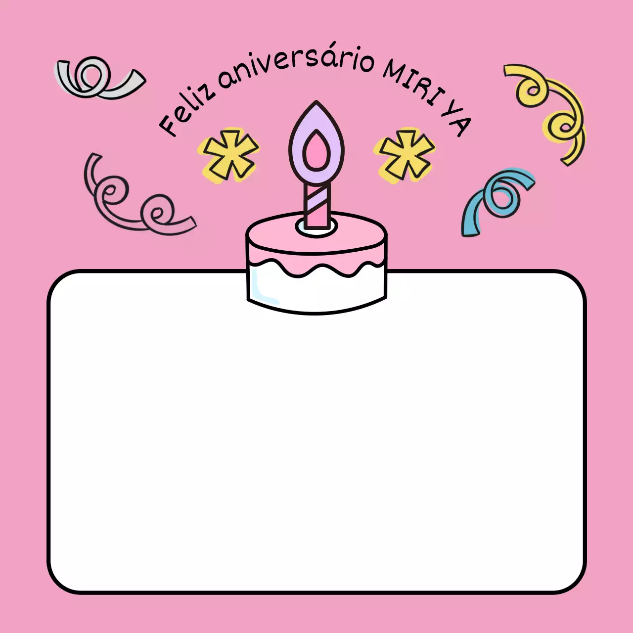 Fofo bilhete de feliz aniversário em rosa e amarelo
