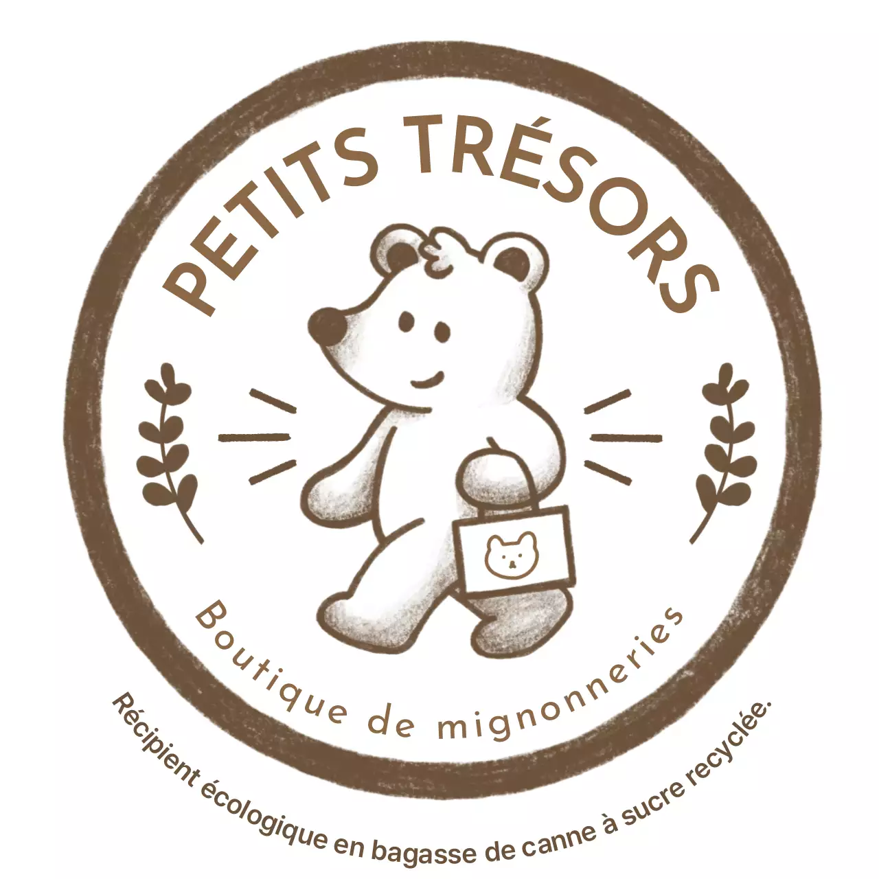 Ourson mignon crayon de couleur dessiné à la main emblème d'un magasin de marchandises