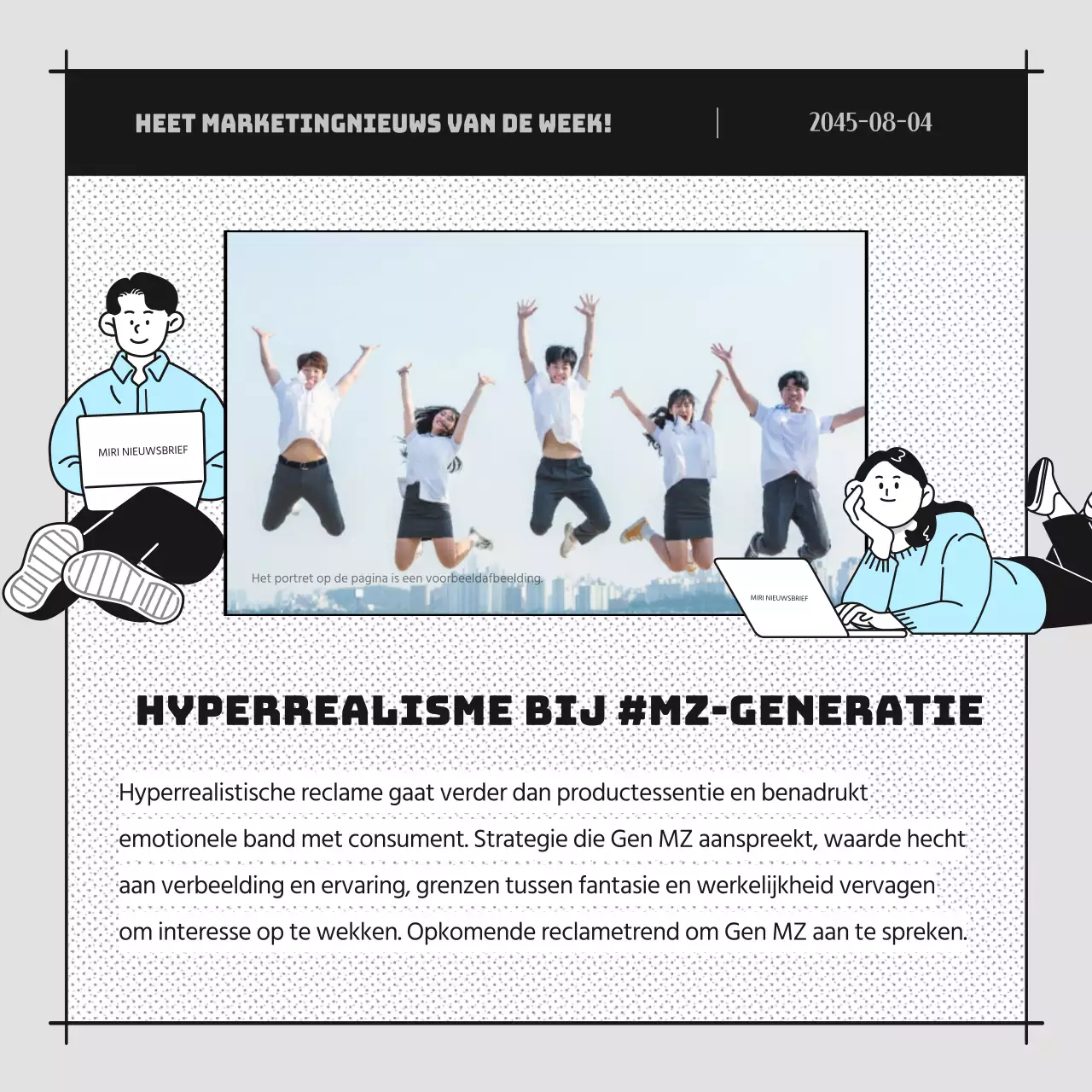 Een lichtblauwe cartoonnieuwsbrief promoten