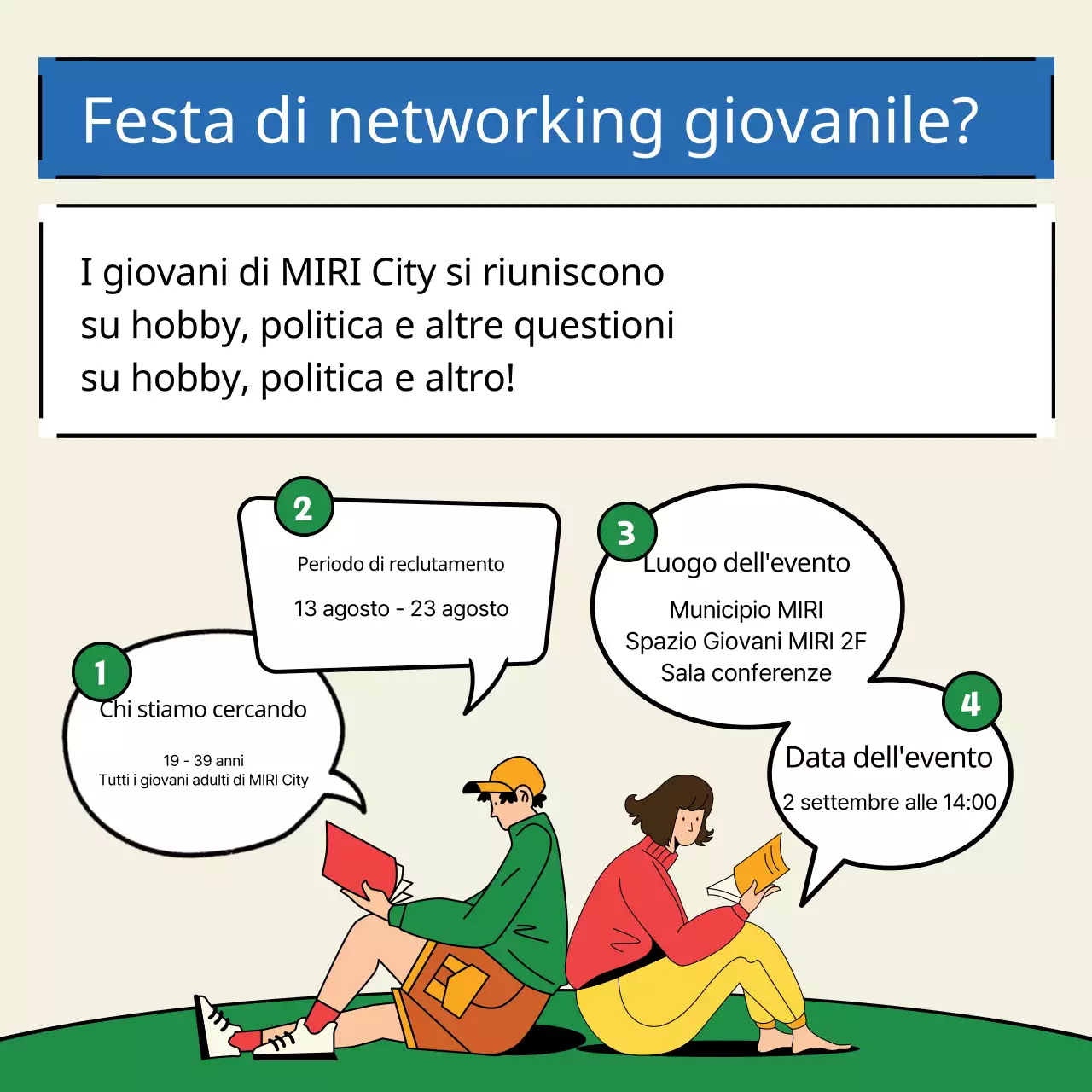 Promuovere un party kitsch giallo e verde per i giovani in rete.