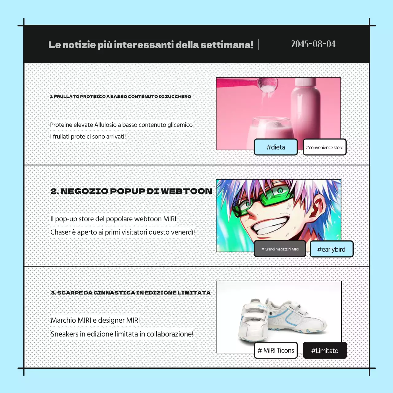 Promuovere una newsletter a fumetti di colore azzurro