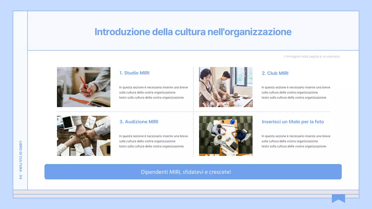 Una guida per un libro di cultura aziendale semplice e di colore blu chiaro