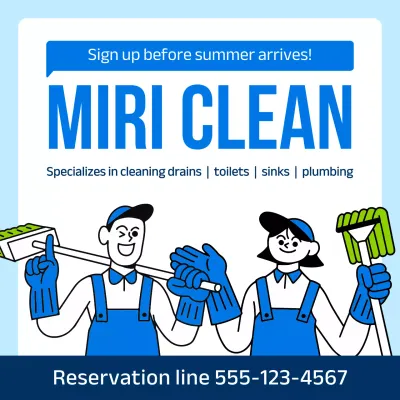 Blue Minimal Cleaning Advertisement Social Media Post