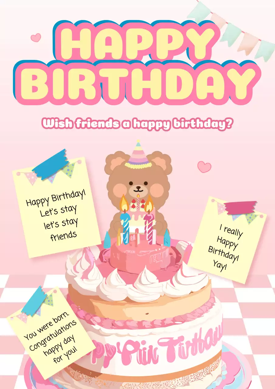 Pink Cute Birthday Card Poster