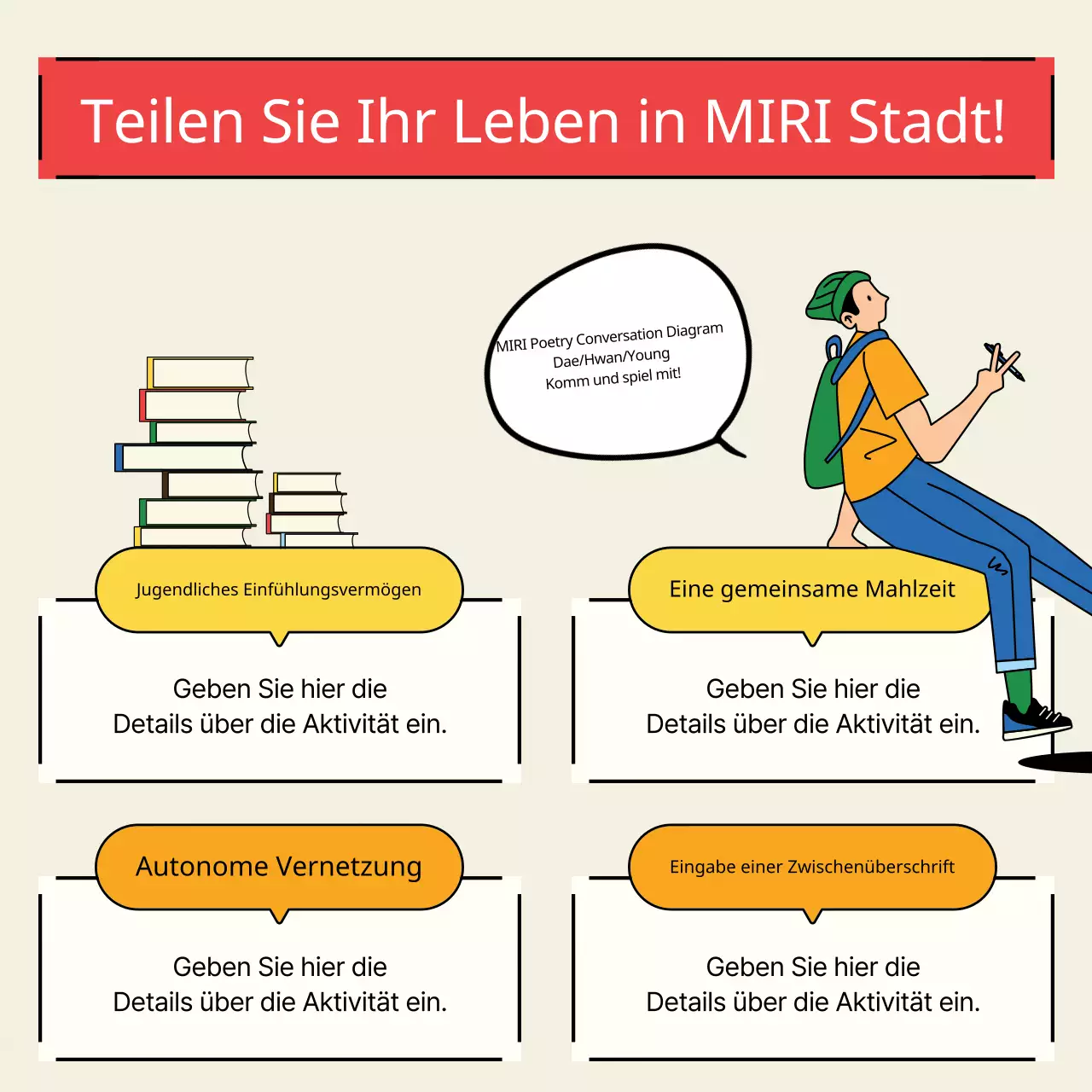 Werbung für eine kitschige gelb-grüne Jugend-Networking-Party