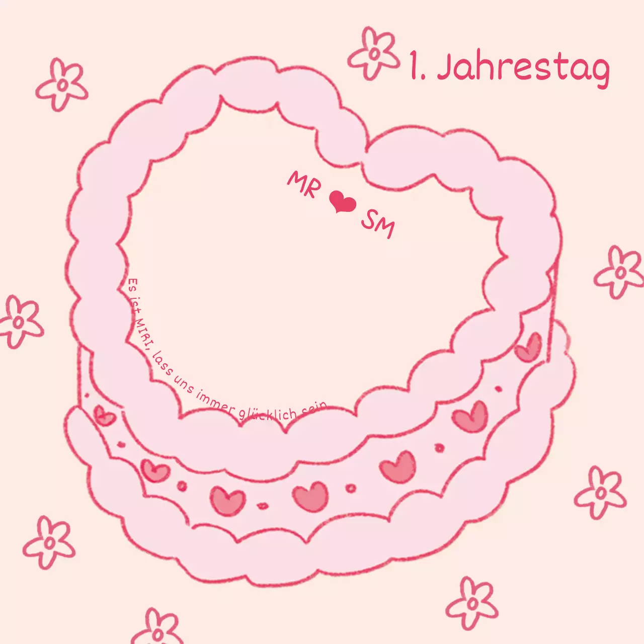 Nettes Paar 1. Jahrestag Kuchen Notizblock in rosa und rot