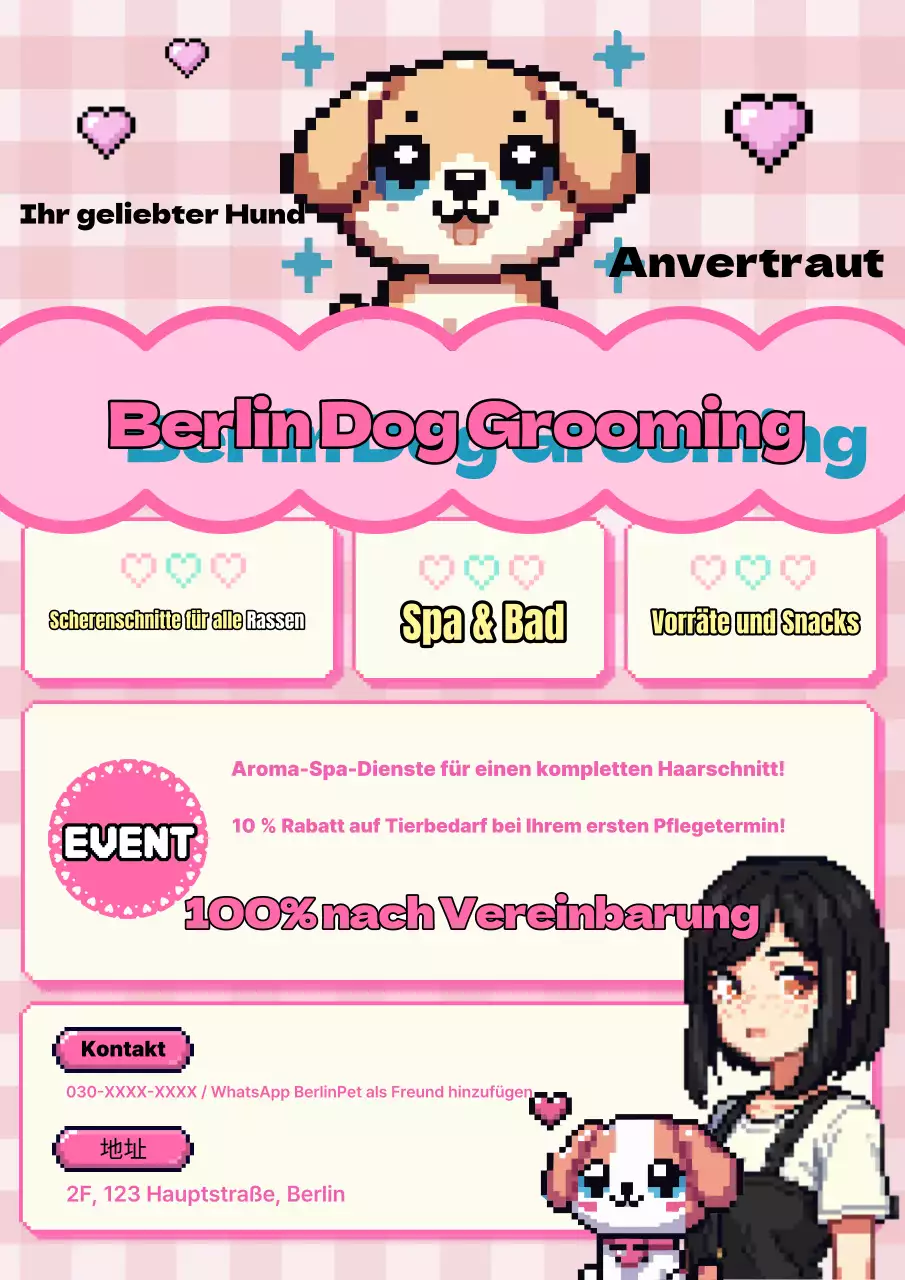 Rosa Retro-Hundepflegesalon Event