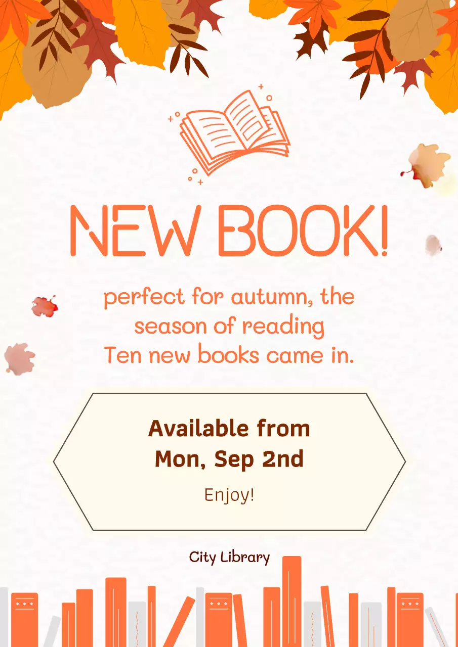 Orange Vintage Book Announcement Poster