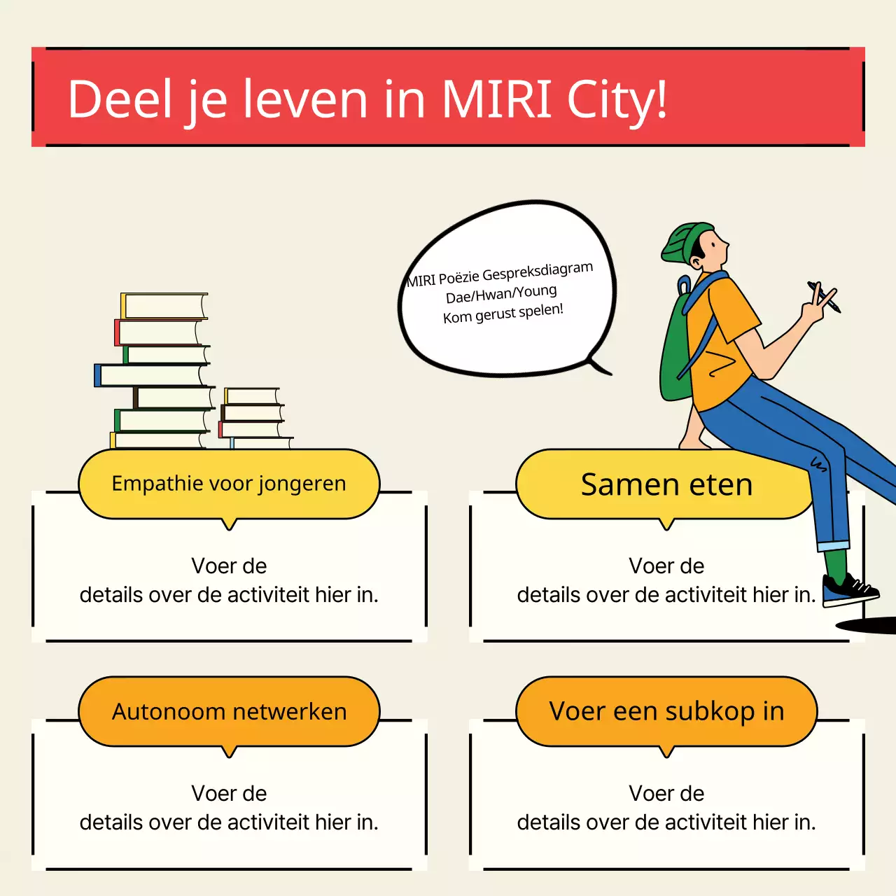 Een kitscherig geel en groen jongerennetwerkfeest promoten