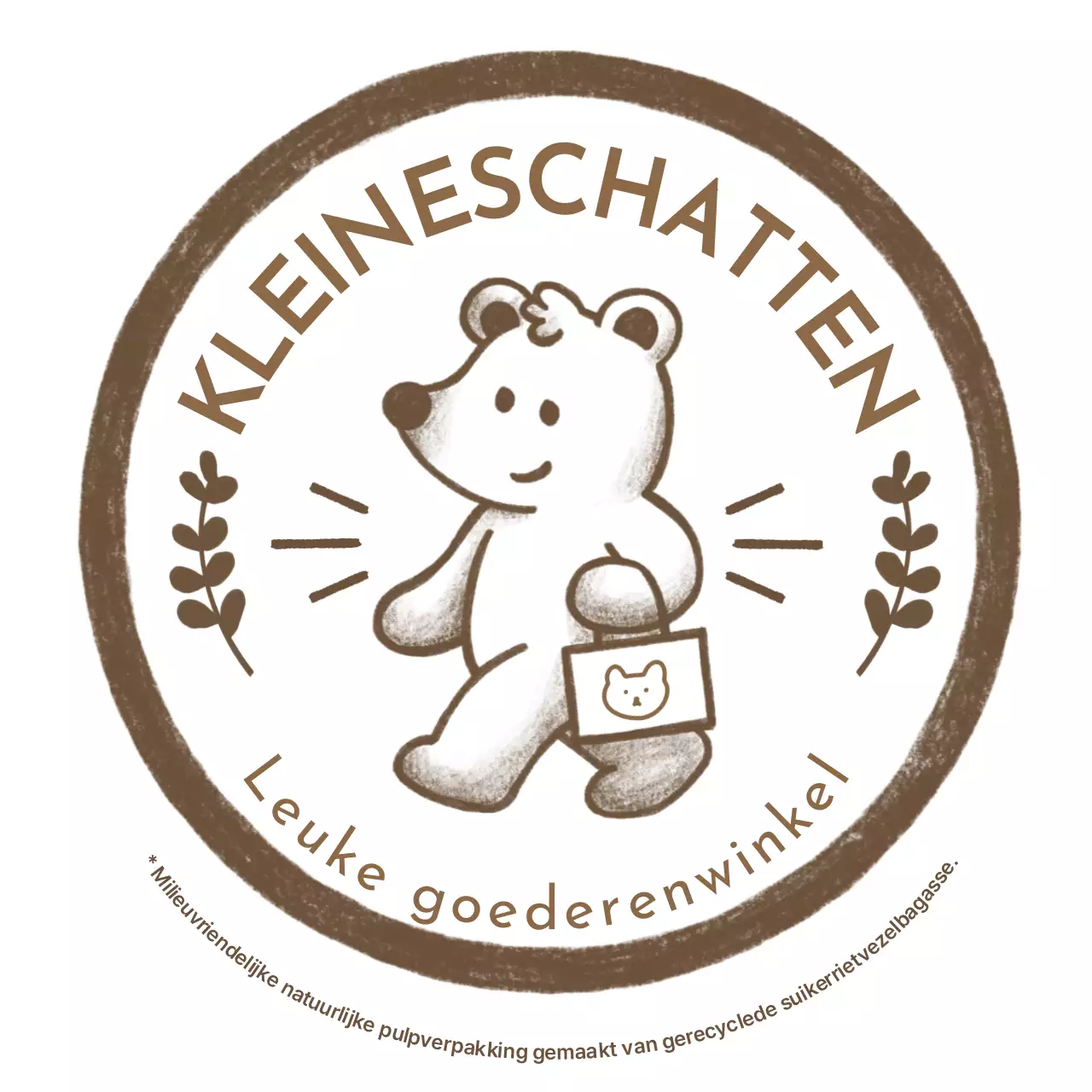Schattige teddybeer kleurpotlood handgetekend goederenwinkel embleem