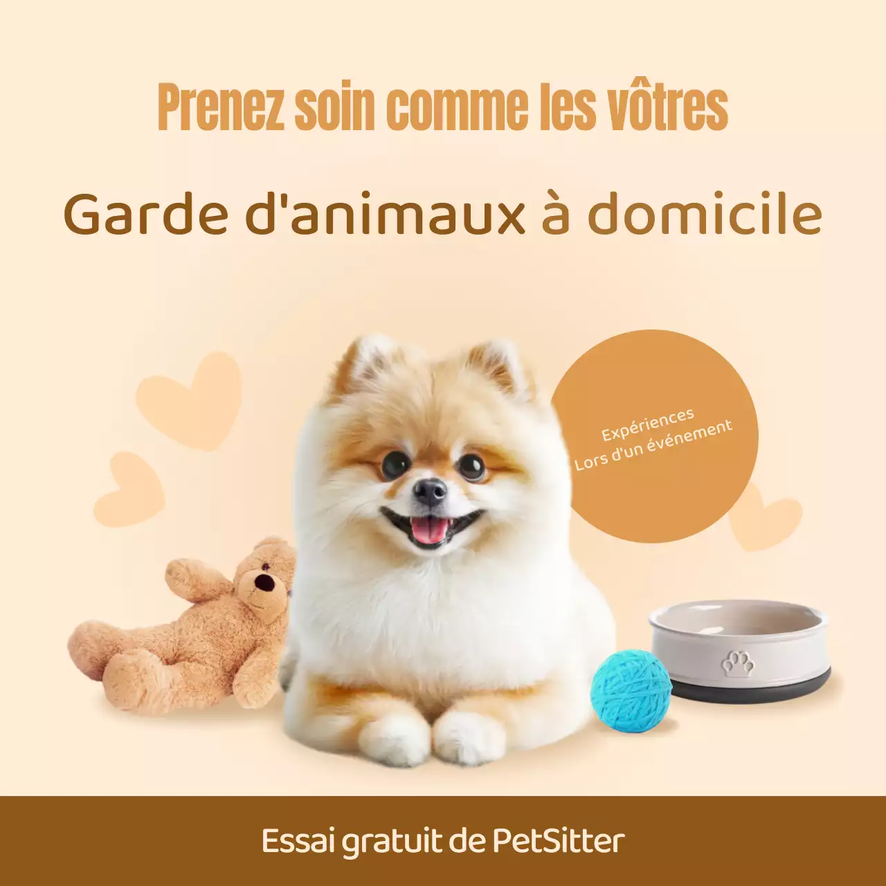 Une publicité beige et propre pour les soins aux animaux de compagnie