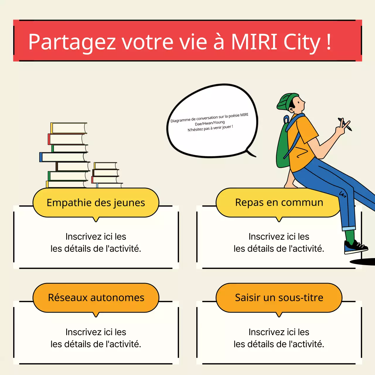 Promouvoir une fête kitsch jaune et verte pour la mise en réseau des jeunes