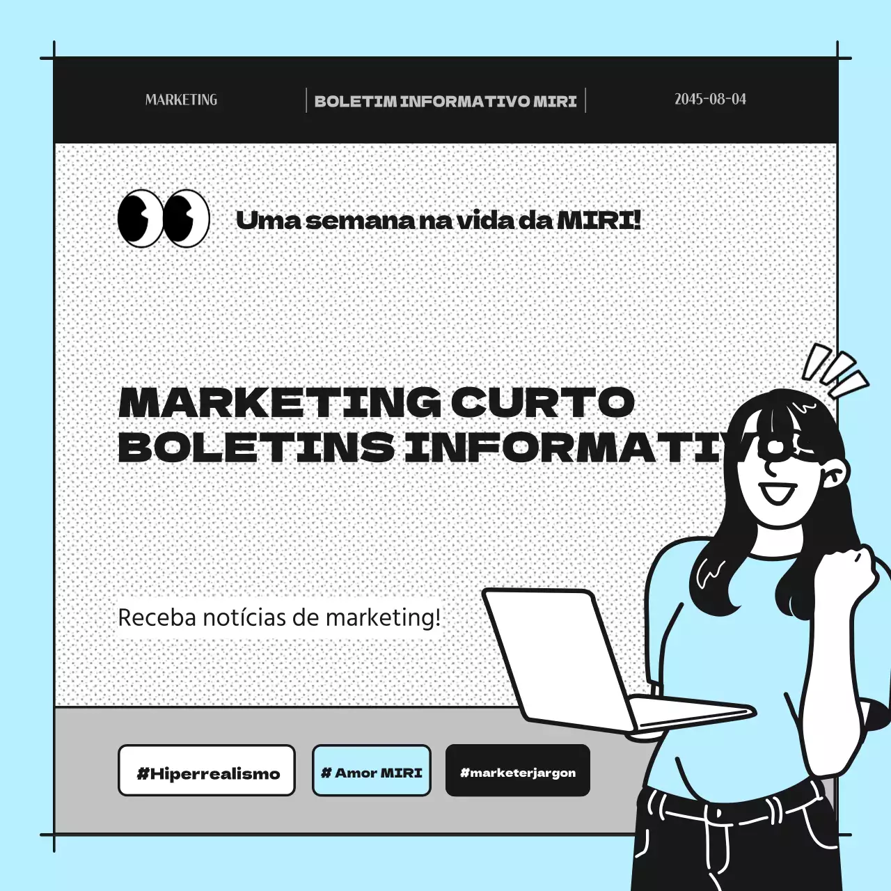 Promover um boletim informativo de banda desenhada azul claro