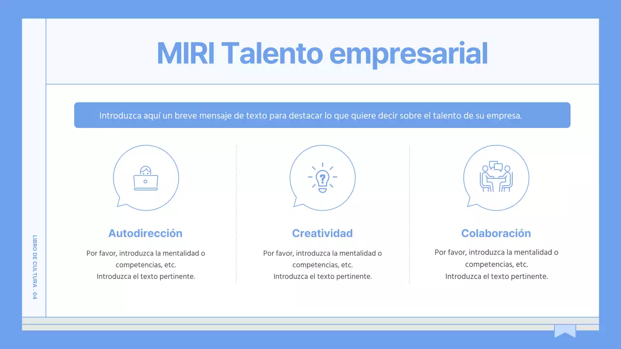 Guía para un libro de cultura empresarial sencillo y de color azul claro