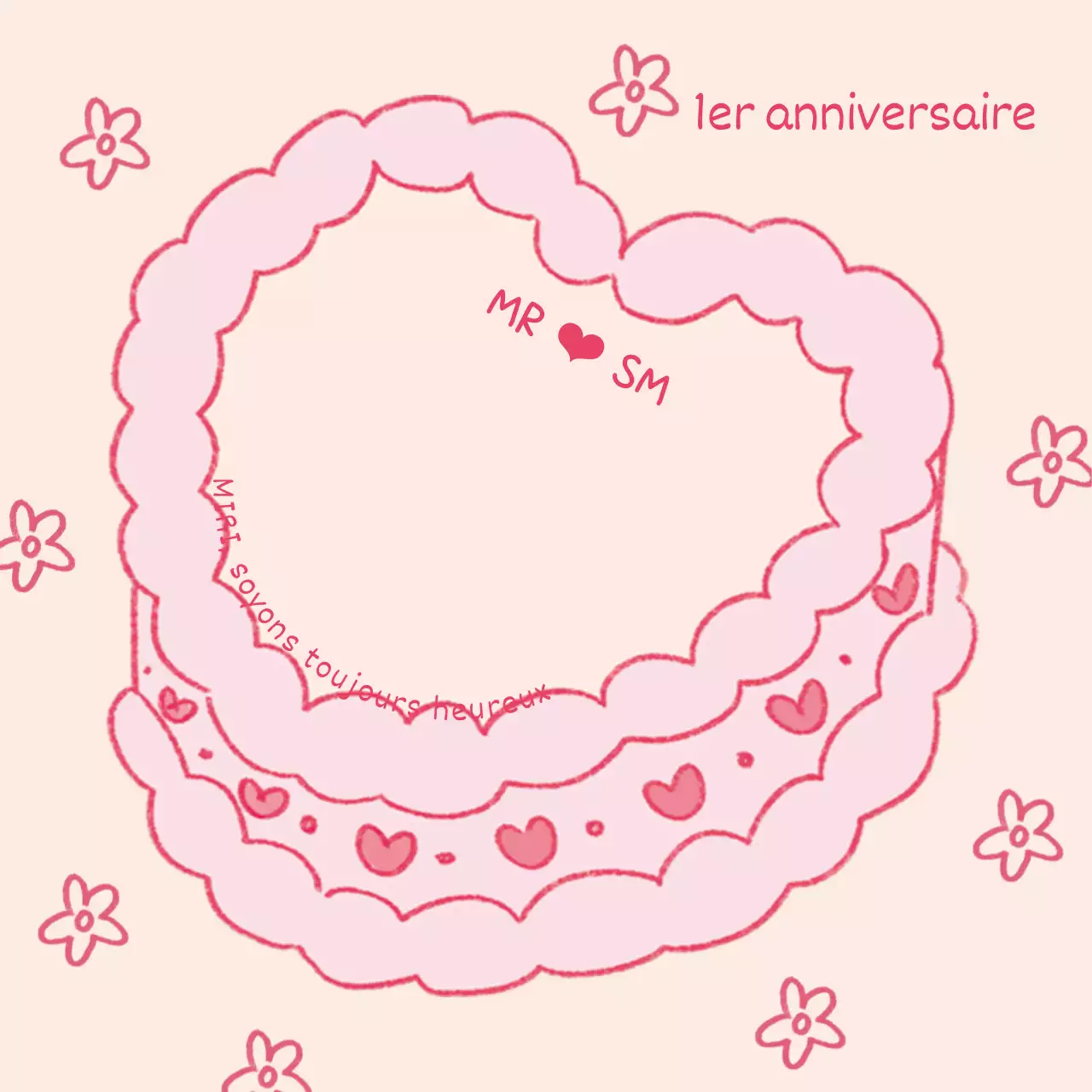 Bloc-notes pour le 1er anniversaire de mariage d'un couple en rose et rouge