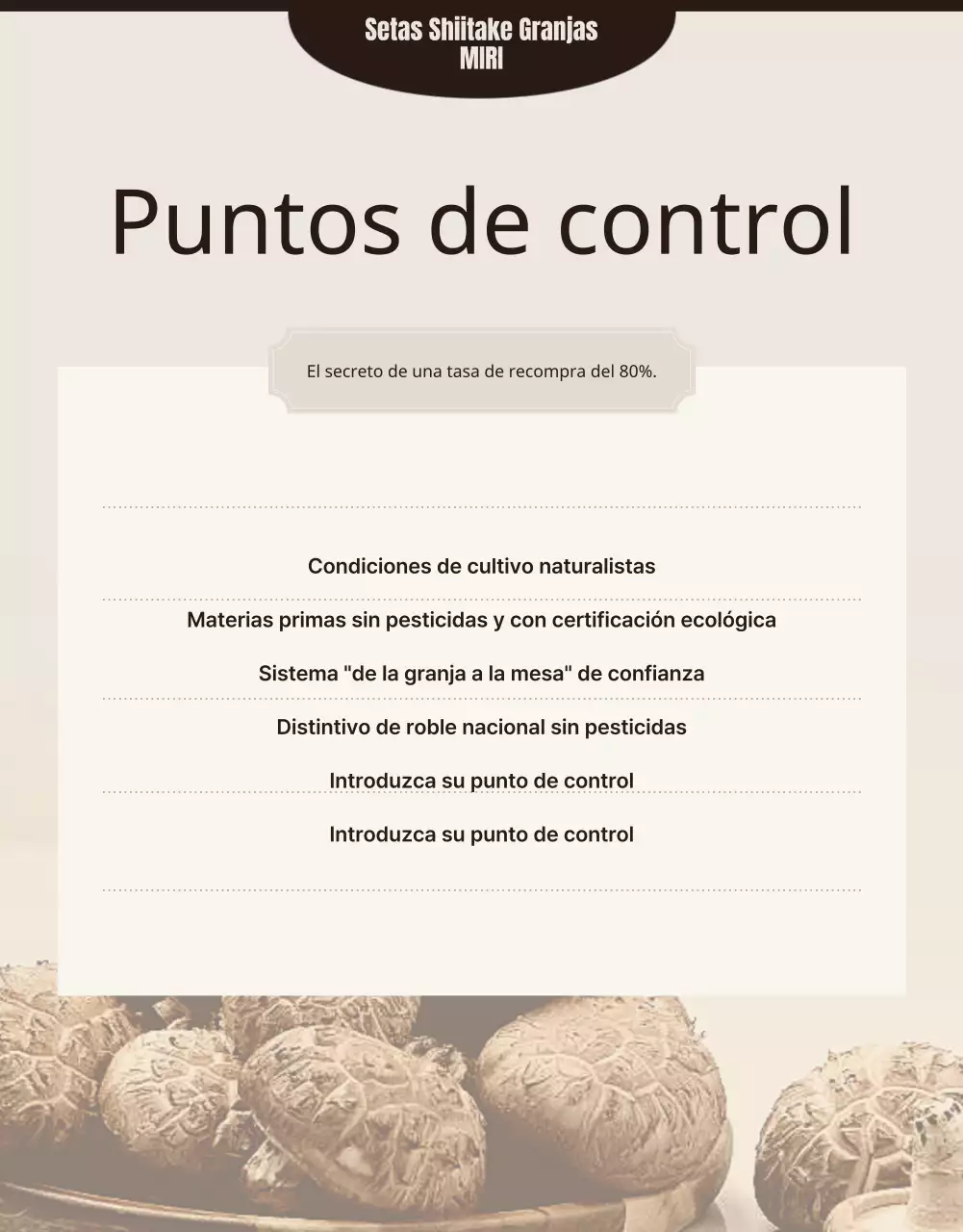 Setas shiitake marrones y ordenadas ad