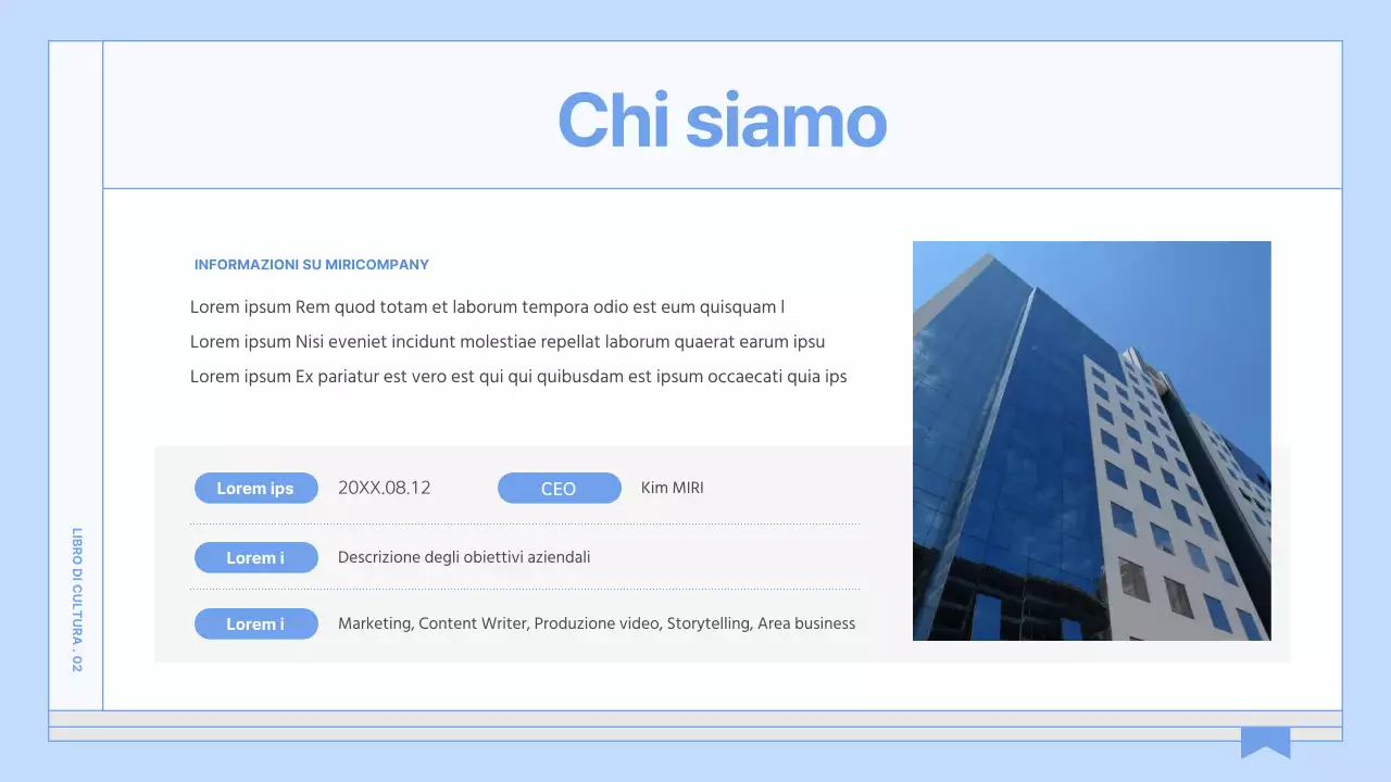 Una guida per un libro di cultura aziendale semplice e di colore blu chiaro