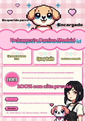 Evento de peluquería canina retro rosa